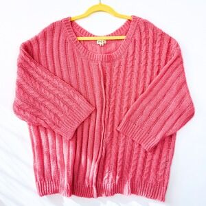 POL Coral Rose Open Cable Knit Oversized Sweater Medium Coquette Cottagecore